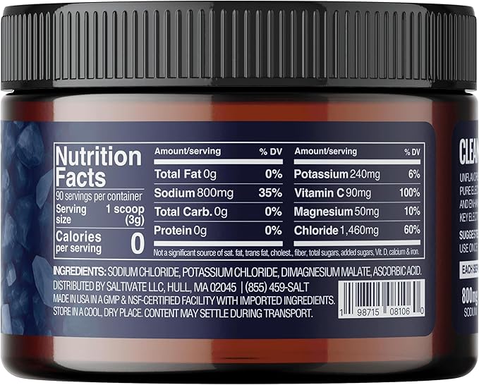 Unflavored Electrolytes | High Sodium, Potassium, Magnesium | Clean Hydration - No Sugar, Stevia, Citric Acid or Maltodextrin | Bulk Raw Electrolyte Powder 90 Servings | HSA FSA | Made in USA