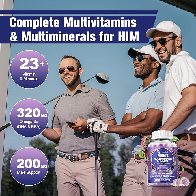2-Pack Multivitamin for Men, Mens Multivitamins Gummies w/Omega-3, Probiotics, Inositol, Folate, Male Support Blend, Vitamins A, C, D, E, B - Support Heart, Brain, Muscle, Energy, Sugar-Free Gummy