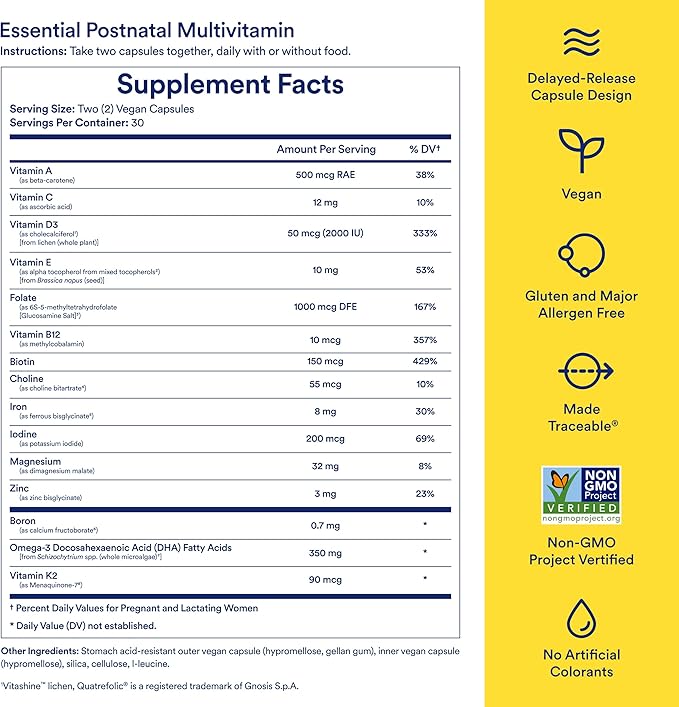 Ritual Essential for Women Postnatal Multivitamin - Postpartum Vitamin - Omega-3 DHA & Choline for Lactation Support, Vitamin A, C, D3 & Zinc for Immune Function Support*, B12, Iodine, Biotin, 30 Day
