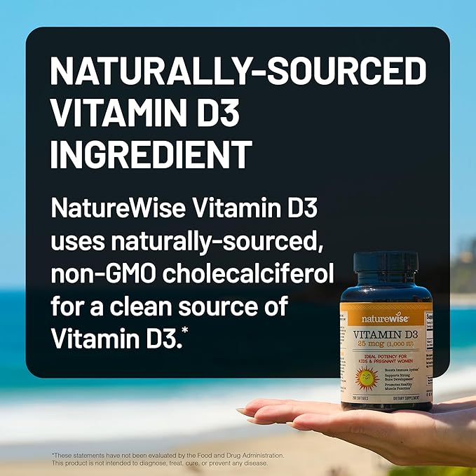 NatureWise Vitamin D3 1000iu (25 mcg) 30-Day Supply for Immune Support, Healthy Muscle Function, and Bone Health - Non-GMO, Gluten Free in Organic Extra Virgin Olive Oil, (Mini Softgel), 30 Count