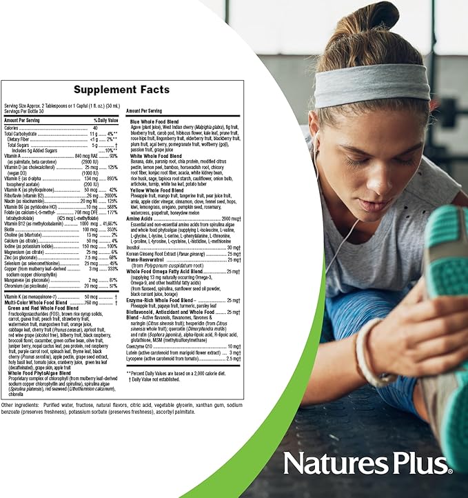Natures Plus Source of Life Gold Multivitamin Liquid - 30 oz - with Vitamins D3, B12 & K2 - Blood, Bone & Immune Support - Vegetarian & Gluten Free - 30 Servings