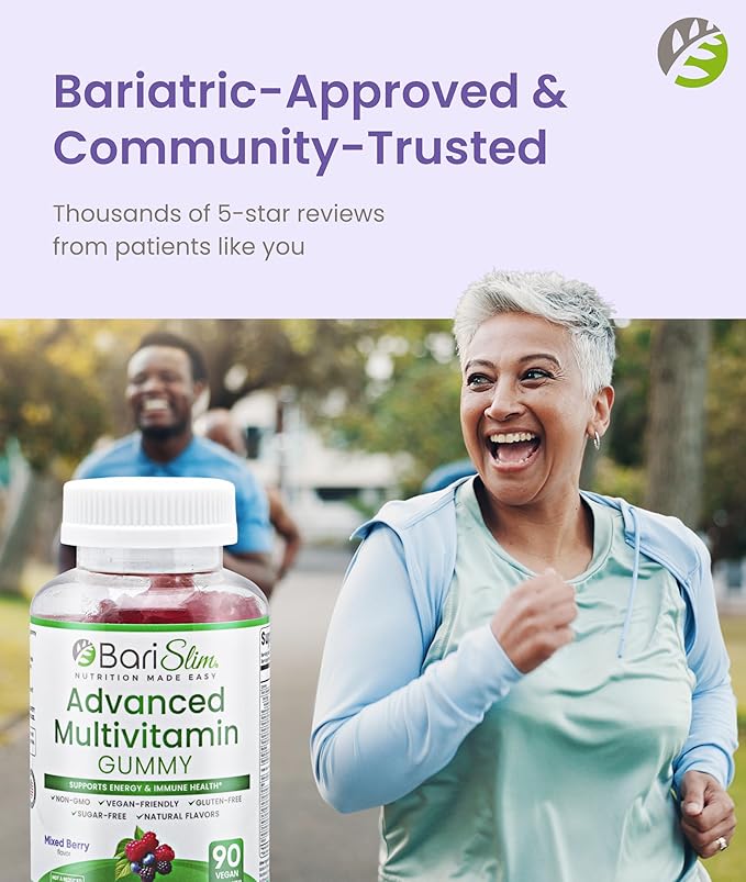 BariSlim Advanced Bariatric Multivitamin Gummies - Specially Formulated Bariatric Vitamins for Patients After Weight Loss Surgery - Supports Energy & Immune Health | Mixed Berry (90 Vegan Gummies)