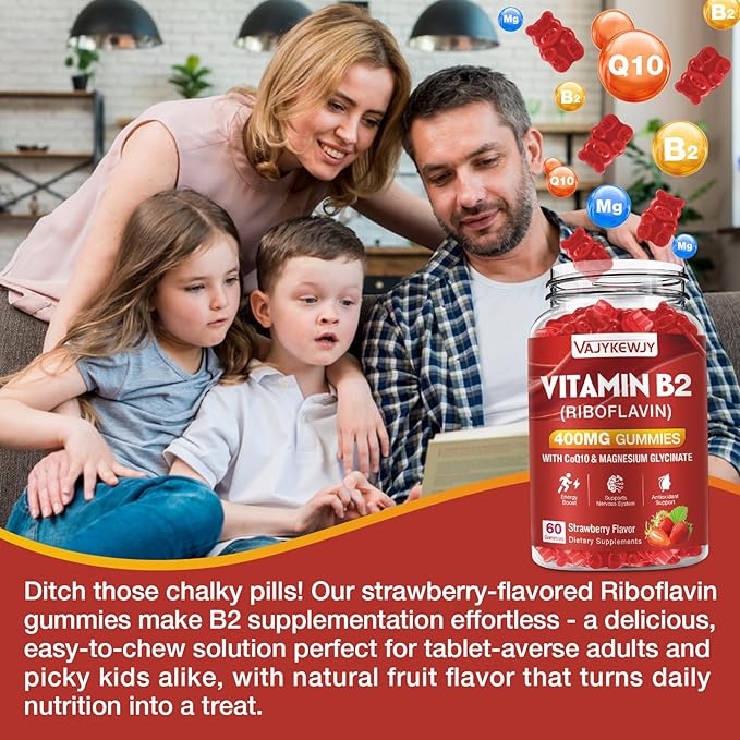 Vitamin B2 Riboflavin 400mg Gummies for Energy & Metabolism Support - Delicious Strawberries Flavor Vegan Gummies - Non-GMO, Gluten Free - 120 Count