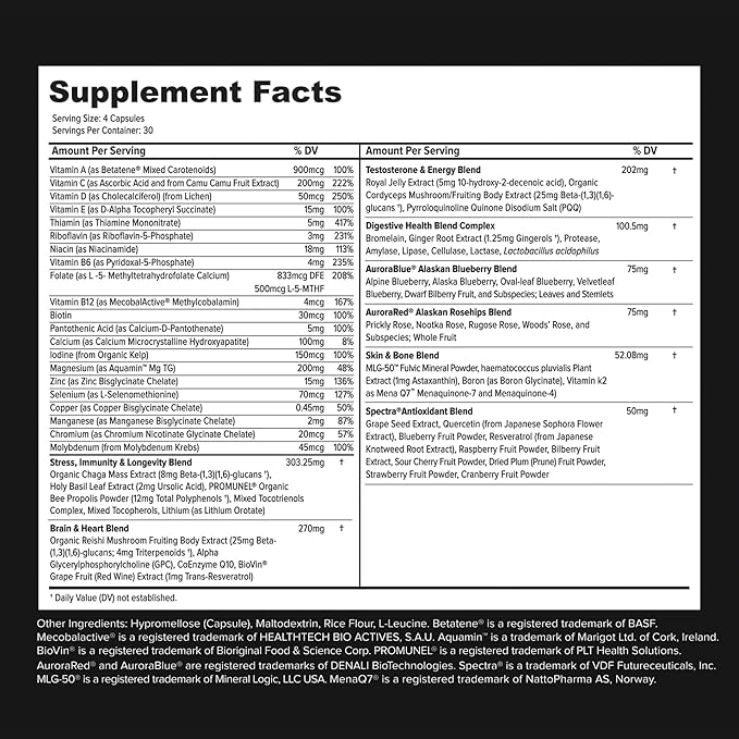 Whole Food Natural Multivitamin and Mineral Capsules for Men - All-Day Energy, Inner Zen, and Stronger You (120 Capsules)