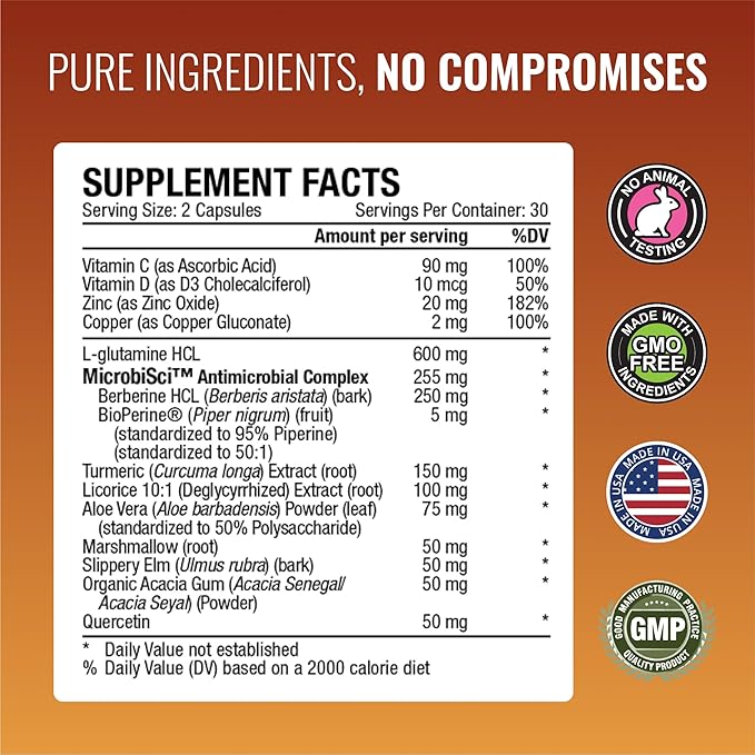 Approved Science® Gutsyl- Leaky Gut Supplement- Protect GI Tract with Aloe Vera, Marshmallow Root, Licorice, and Slippery Elm- Contains Prebiotic and BioPerine- 6 Month Supply