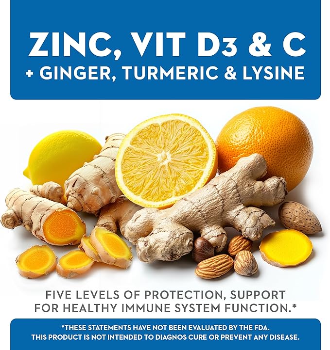 Vitaminerals® Z D C, Zinc Complex 50mg | Vitamin D3 250mcg | Vitamin C 500mg | Ginger | Lysine | Turmeric | Vegetarian Capsules| 120 Servings