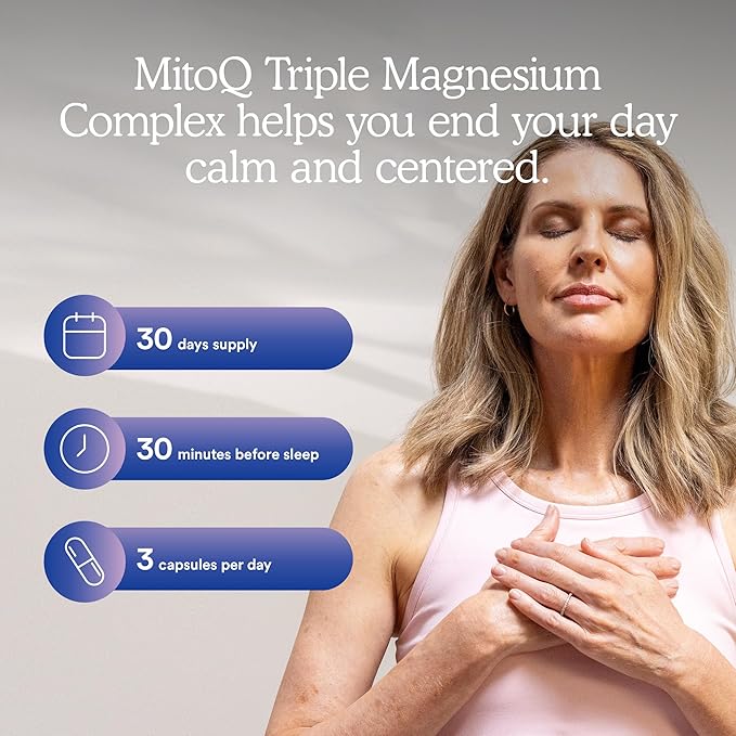 MitoQ Triple Magnesium Complex | Magnesium Glycinate, Taurinate, Oxide with GABA for Heart Health, Stress Management, & Deeper Sleep | High Absorption | 90 Capsules