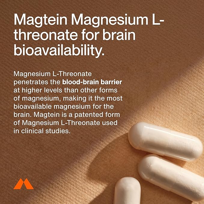 Momentous Magtein Magnesium L-Threonate - Brain & Rest Support Supplement - Boosts Cognitive Function & Sleep Quality - NSF Certified for Sport -145 mg - 30 Servings