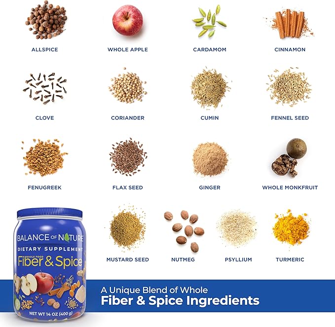 Balance of Nature Fiber & Spice - Psyllium Husk, Flax Seed, Turmeric & Apple - 30 Servings
