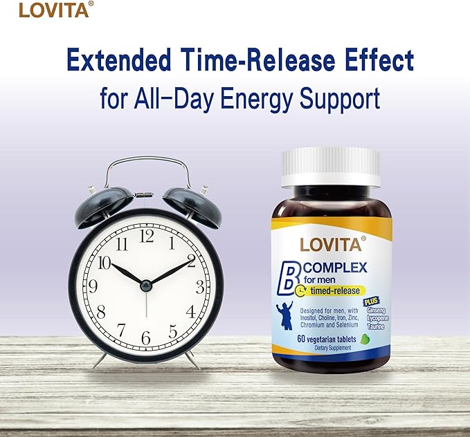 Lovita Men's 8-Hour Time-Release B Complex: Experience Enhanced Nutritional Support with One Daily Vegetarian Tablet (60 Count) (Pack of 3)