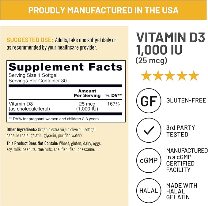 NatureWise Vitamin D3 1000iu (25 mcg) 30-Day Supply for Immune Support, Healthy Muscle Function, and Bone Health - Non-GMO, Gluten Free in Organic Extra Virgin Olive Oil, (Mini Softgel), 30 Count