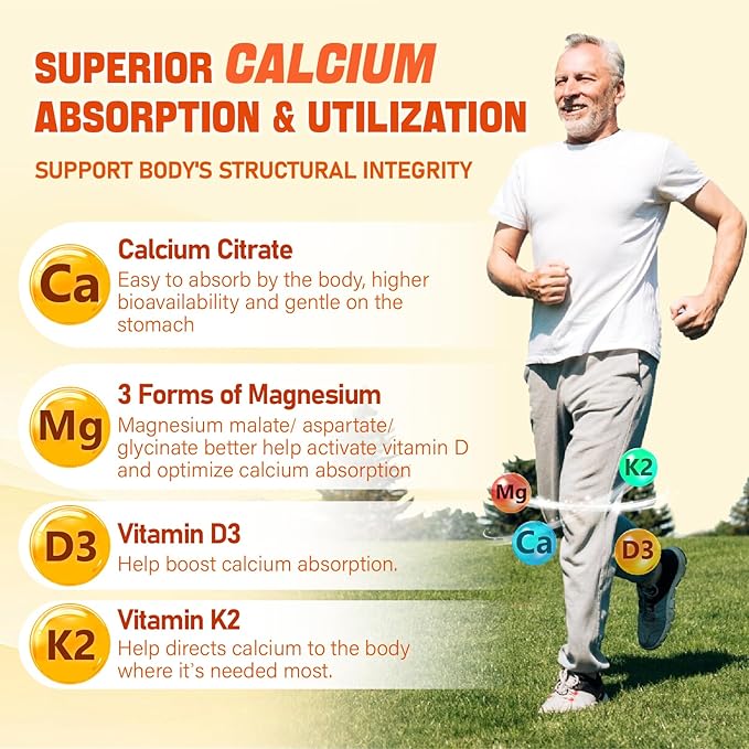 Calcium Magnesium Supplement Gummies for Adults: Calcium Citrate 600 mg with Vitamin D3 & K2 for Women Men - Supports B0ne Strength, Better Zzz, Muscles, Energy & Immune (120 Count)
