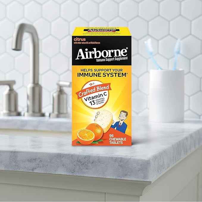 Airborne Vitamin C 1000mg (per Serving) - Citrus Chewable Tablets (96 Count in a Box) - Packaging May Vary