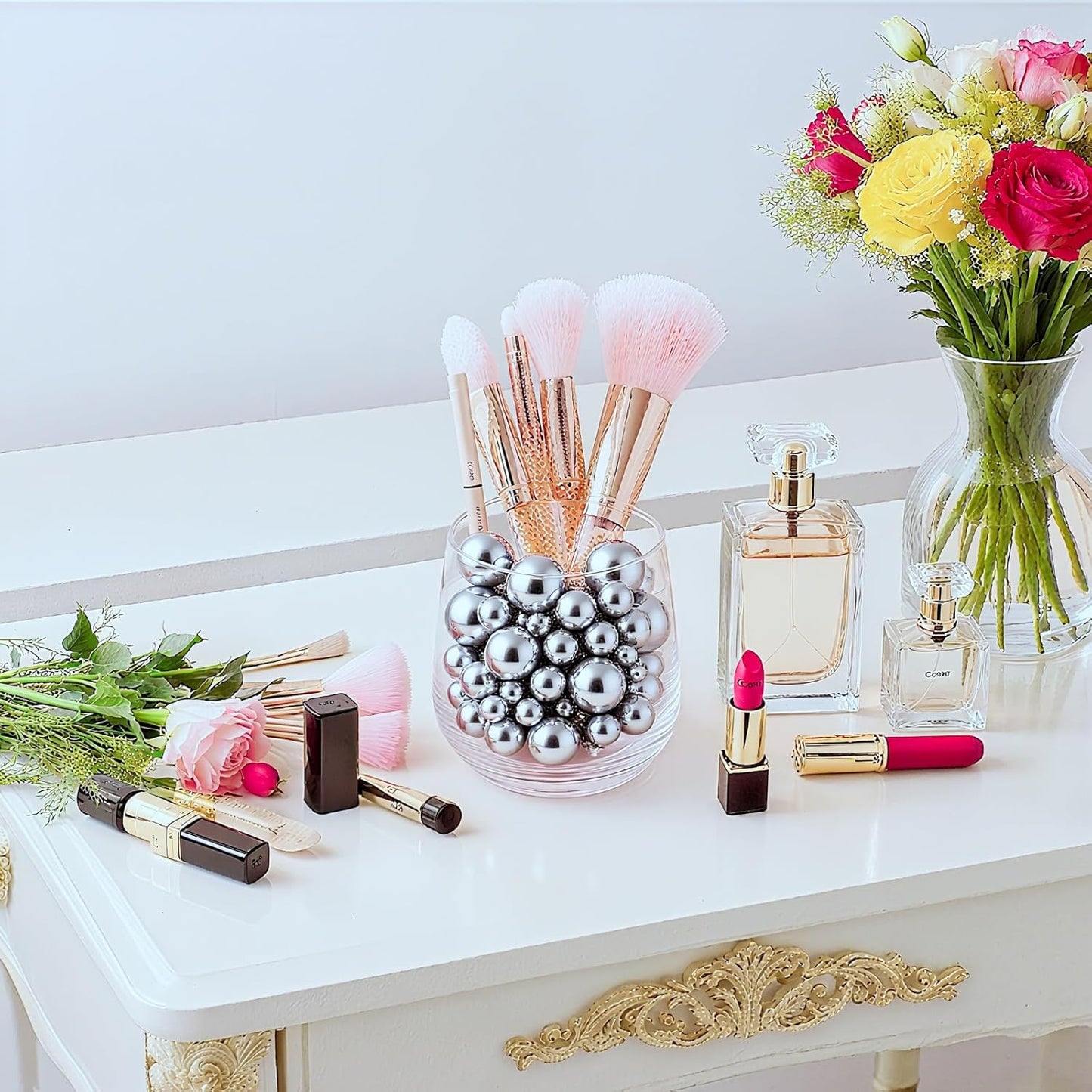 200 Pcs Vase Filler Beads Silver Pearl Beads for Vase No Hole Pearls for Centerpieces Vases DIY Home Table Party Decor DIY Wedding 8/14/20mm