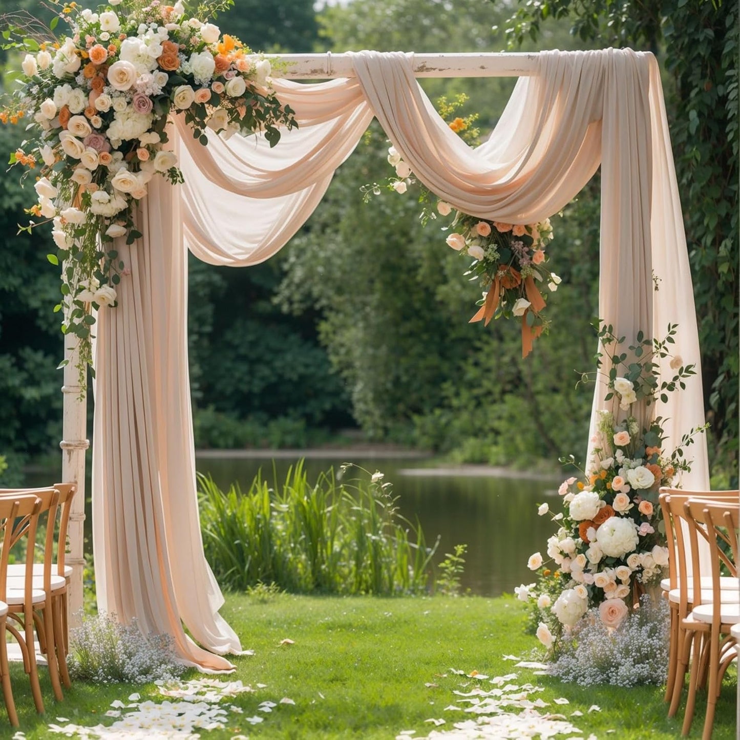 Wedding Arch Draping Fabric, 2 Panels 28" x 19Ft Deep Champagne Wedding Arch Drapes Sheer Backdrop Curtain for Wedding Ceremony Party Ceiling Decor