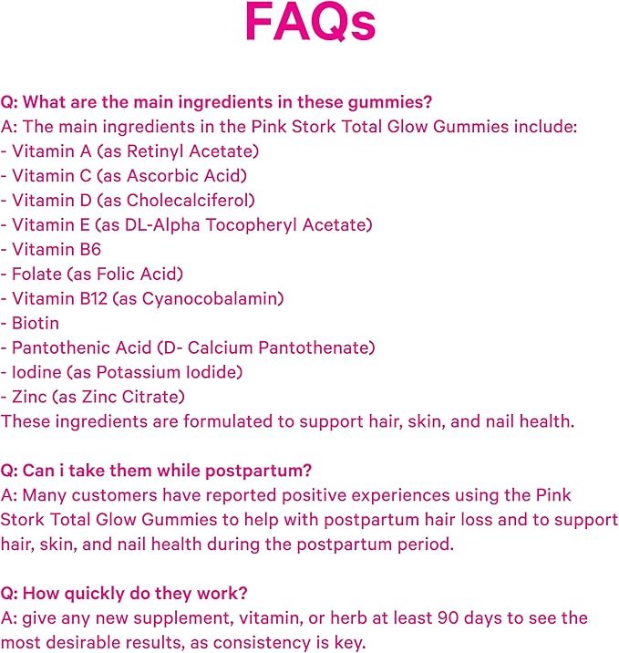 Pink Stork Total Glow Gummies for Women – Hair, Skin & Nails Vitamin with Biotin, Vitamin A, B6, B12, Folate, Zinc & More – Support for Radiant Skin, Strong Nails, and Healthy Hair – 60 Berry Gummies
