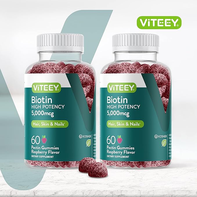VITEEY Biotin Gummies for Hair Skin and Nails - Biotin for Hair Growth Gummies - 5000 mcg - Vegan, Gluten-Free, Non-GMO – 120 Count