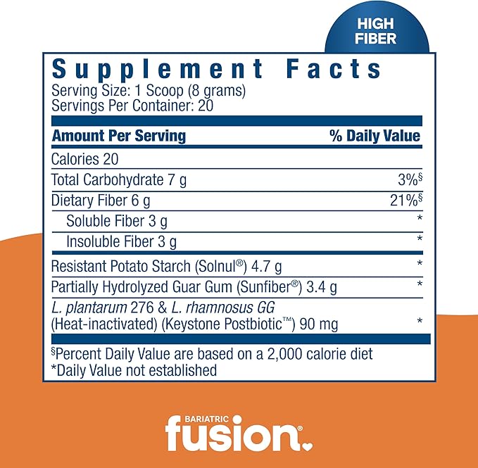 Bariatric Fusion GLP-1 Gut Health Booster | High Fiber GLP1 Booster | Prebiotic Fiber GLP-1 Supplement Powder for Women & Men | 20 Servings