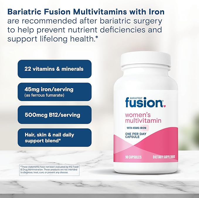 Bariatric Fusion One Per Day Bariatric Multivitamin with Iron for Women | with Hair and Nails Vitamin Blend | Gastric Bypass and Sleeve Gastrectomy | 90 Count | 3 Month Supply