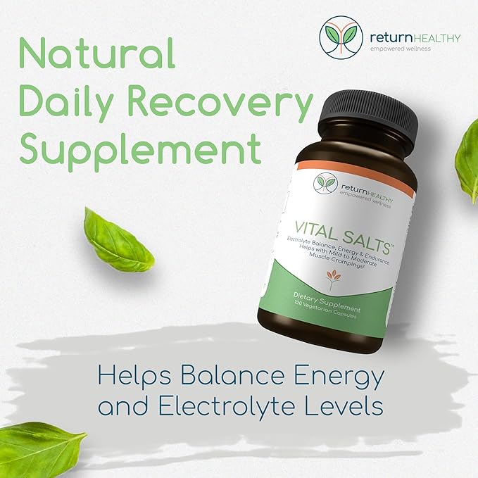 Vital Salts, Electrolyte Salts for Energy and Endurance, Sodium Chloride, Electrolyte Supplements, Blood Pressure Support Supplement, Muscle Cramps Relief, 120 Salt Capsules - Return Healthy