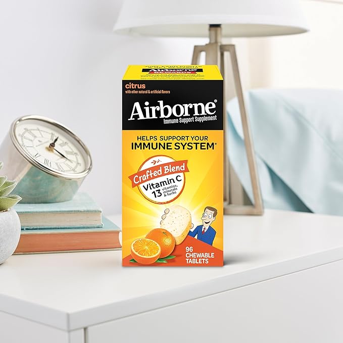 Airborne Vitamin C 1000mg (per Serving) - Citrus Chewable Tablets (96 Count in a Box) - Packaging May Vary