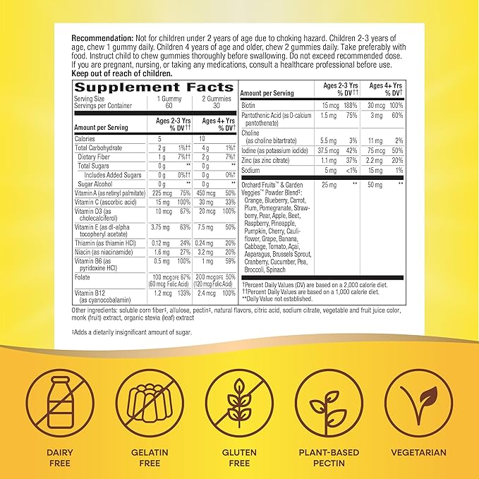 Nature's Way Alive! Kids Zero Sugar Gummy Multivitamins, for Kids Ages 2+, Supports Bone, Eye & Immune Health*, No Sugar Alcohols, Plant-Based Sweeteners, Berry-Citrus Flavored, 60 Gummies