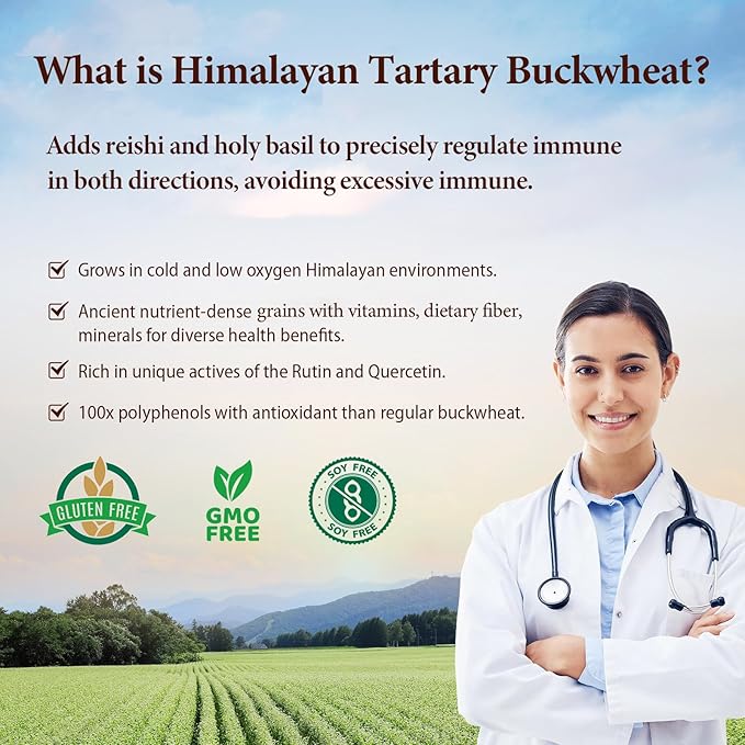 Himalayan Tartary Buckwheat Supplement with Quercetin, Vitamin C, D, Zinc, Curcumin for Immune Support & Antioxidant & Gut Health - 120 Vegan Capsules