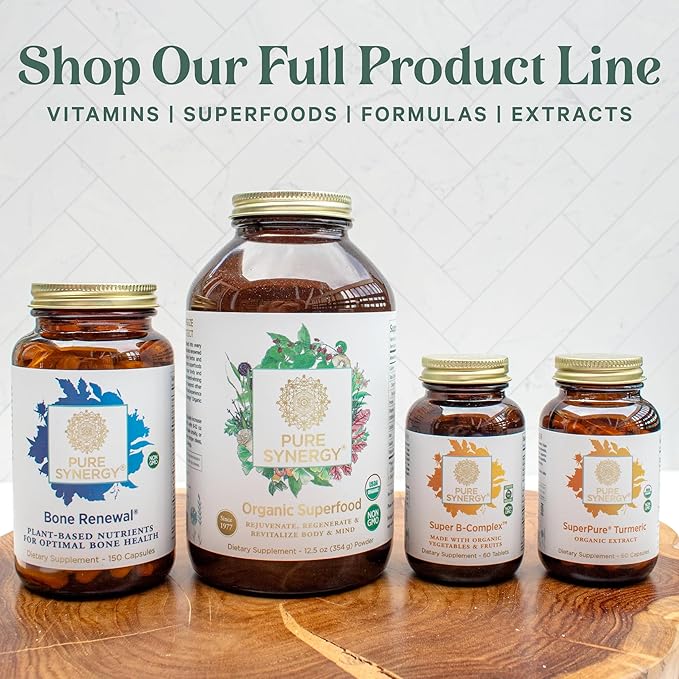 PURE SYNERGY D3 + K2 Complex | Vegan Vitamin D3 K2 Complex | Organic D3 Supplement with Vitamin K2 and K1 Plus Organic Whole Foods | Supports Bone, Brain, and Immune Health (60 Capsules)