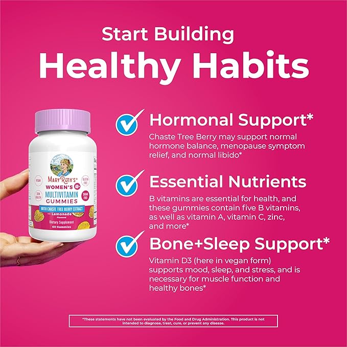 MaryRuth Organics, Sugar Free, Vegan Vitamin Gummy, Immune Support Daily Multivitamin + Chasteberry, Hair, Skin and Nail for Women, 60 Count, Pack of 1