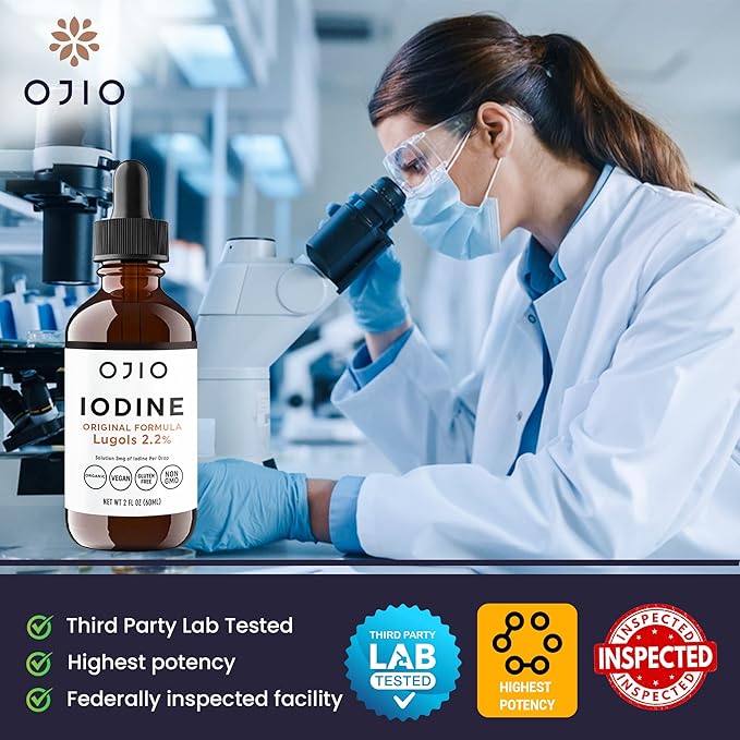 Lugols Iodine Solution 2% - 1 Year Supply - High Potency Liquid Oral Iodine Drops with Superior Absorption – Improves Overall Health & Energy for Women, Men, Kids - 2 fl Oz (Pack of 2)
