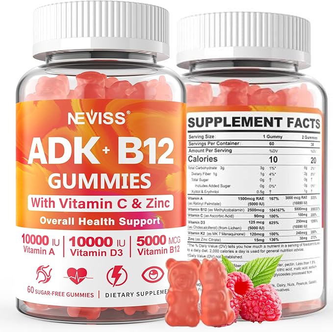 Methylated Multivitamin Women Men, Vitamin D3 K2 5000IU / 10,000IU, B12 5000 mcg 2500mcg, K2 (MK-7) 240mcg- ADK+Methyl Vitamin B12, Vegan D3,Vitamin A,C,Zinc Eye,Bone,Energy,Immune, Sugar-Free Gummies