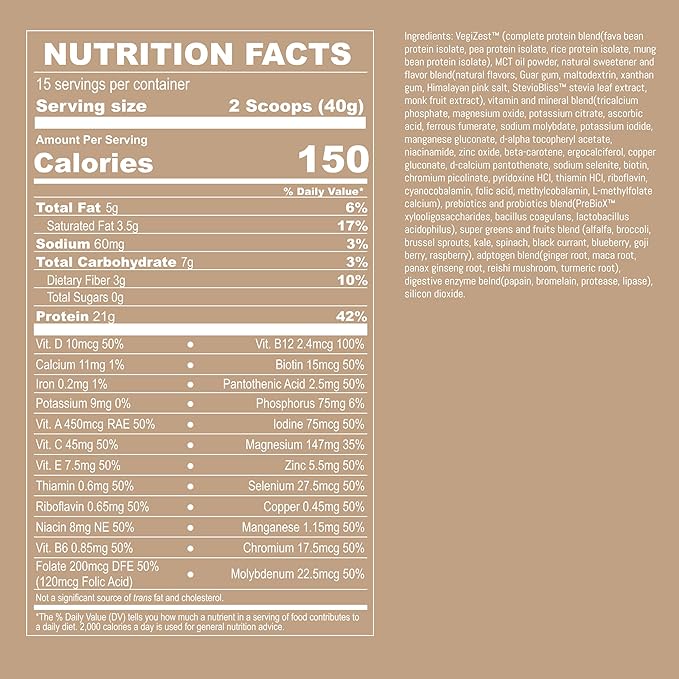 UpNourish Vanilla Cookie Vegan Protein Powder 54 Superfoods Powder,1.5 Billion CFU Probiotics 21g Plant Based Protein,No Sugar No Dairy No GMO Dairy Free,Meal Replacement Shake Keto-Friendly Low-Carb Diet,15 Servings