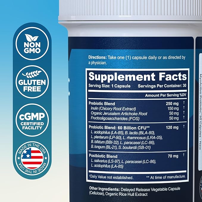 60 Billion CFU Probiotic - Unique Tri-Blend w/ 8 Probiotic Strains, Prebiotics & Postbiotics - for Digestive & Immune Support - Delayed Release - Shelf Stable - Non-GMO, Gluten Free - 30 Ct