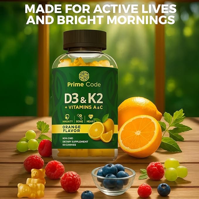 Vitamin D3 K2 with Vitamins A & C Gummies | Vitamin D3 K2 | Vitamin A & C | Vitamin CD | Vitamin ADK | D3K2 | Bone & Heart Health Support | D3 and K2 Gummies | High Absorption | Non-GMO | Gluten-Free