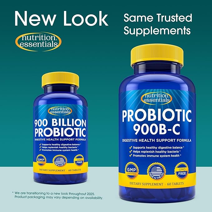 Nutrition Essentials Probiotics for Women and Men with Natural Lactase Enzyme & Prebiotic Fiber for Digestive Health - 80percent + Stronger Supplement for Gut Health Support - 3 Count of 60 Tablets