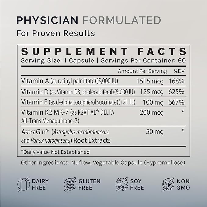 InfiniWell Defend Bone & Immune Support Supplement - Vitamin A, D3 & K2 Supplement - Bioavailable Ingredients in Active Nutrient Forms - Aid Bone Strength, Heart Health & More (60 Capsules)