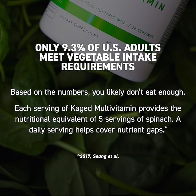 Kaged Multivitamin Capsules | Unflavored | Whole Foods Organic Fruits & Veggies | Plant Based Vegan Multivitamin | Vitamin C, D, E, B12 | Supplements for Men & Women | 30 Servings