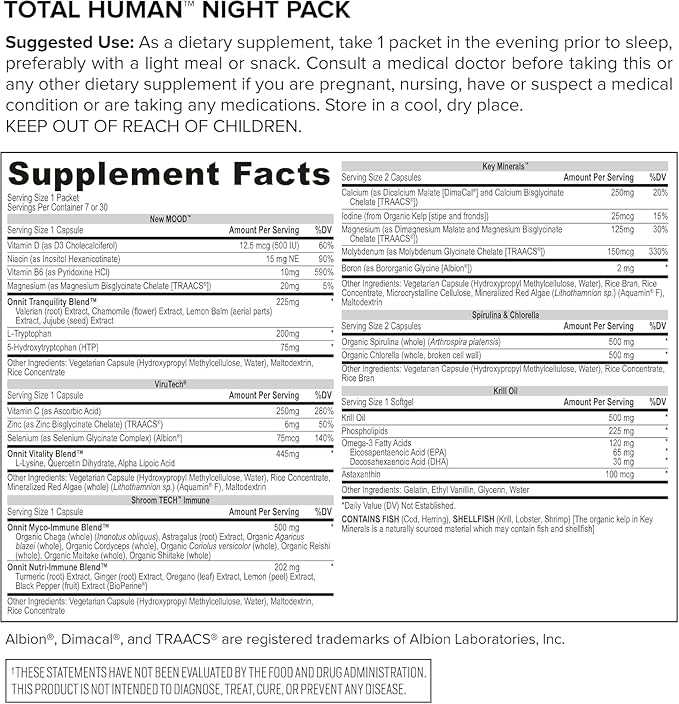 ONNIT Total Human Day and Night Vitamin Packs for Men and Women,Capsule, Adult Multivitamin, 30-Day Supply