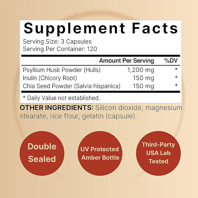 NatureBell Psyllium Husk Fiber Supplement, 1,500mg Per Serving, 360 Capsules | with Inulin & Chia Seed | Organic Soluble Fiber for Digestive & Gut Health | Plant-Based, Non-GMO, Gluten-Free