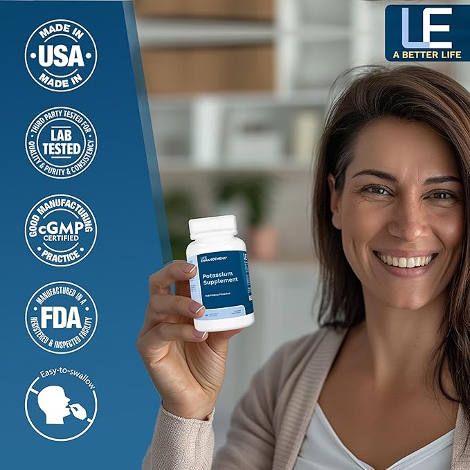 Life Enhancement High Absorption Potassium Supplement for Muscle, Brain & Bone Health - No Additives High Potency Elemental Potassium Supplement is Made in USA (240 Capsules – 120 Servings)