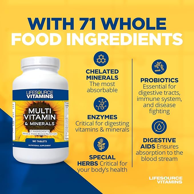 LifeSource Complete Multi Vitamin & Minerals (180 Tablets) Includes 71 Whole Food Ingredients