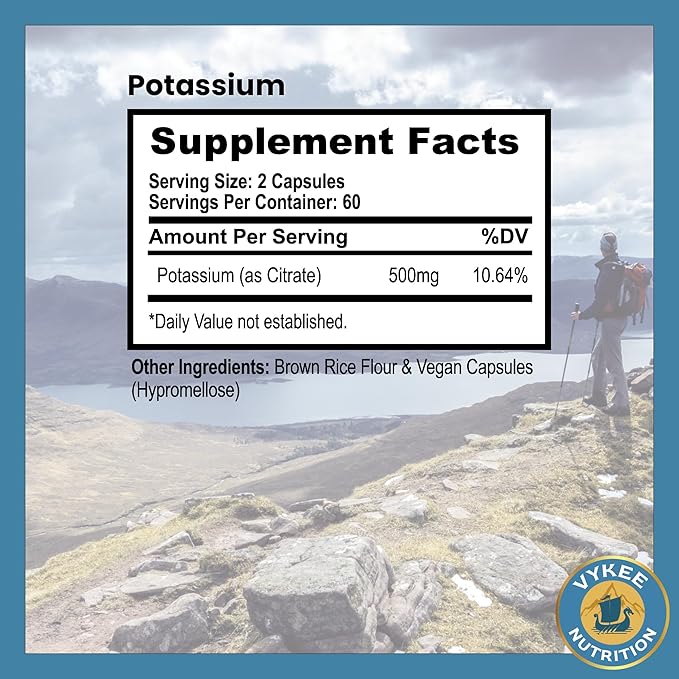 Potassium Citrate Capsules – High-Potency 500mg Potassium Per Serving | Supports Muscle Function, Electrolyte Balance & Heart Health | Vegan, Non-GMO, 120 Capsules