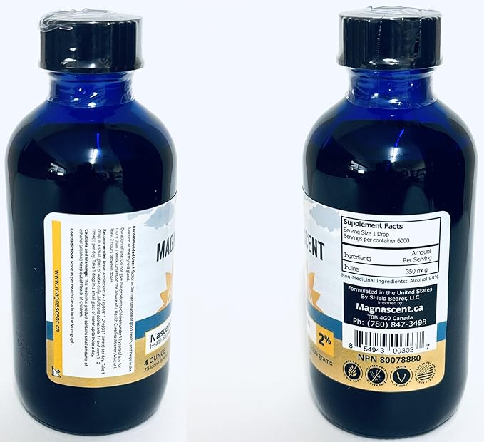Nascent Iodine Organic Daily Health Supplement High Potency 2% Concentrated Liquid Iodine Drops Supports Energy & Metabolism (4oz/118.4ml)