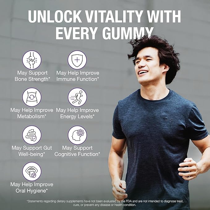 Pure By Nature Mega Multi Gummies, Multivitamin Gummies for Women & Men, Kids Multivitamin Gummies with A, D2, C, E, K, Biotin, Folic Acid, Natural Flavored, 60 Count
