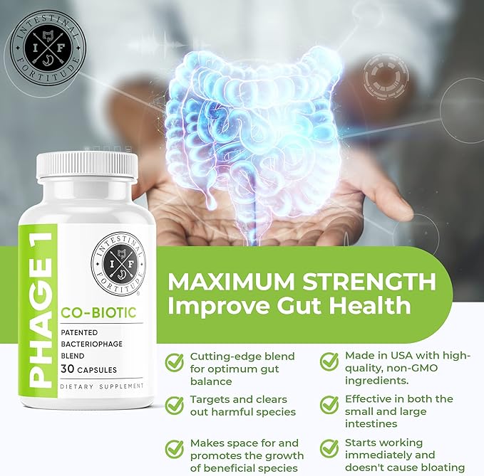 Intestinal Fortitude Phage 1 - Ultimate Gut Health Supplement, Total Restore Intestinal Defense, Patented Bacteriophage Blend for Gut Support, Digestive & Immune System Health, Destroy Bad Bacteria