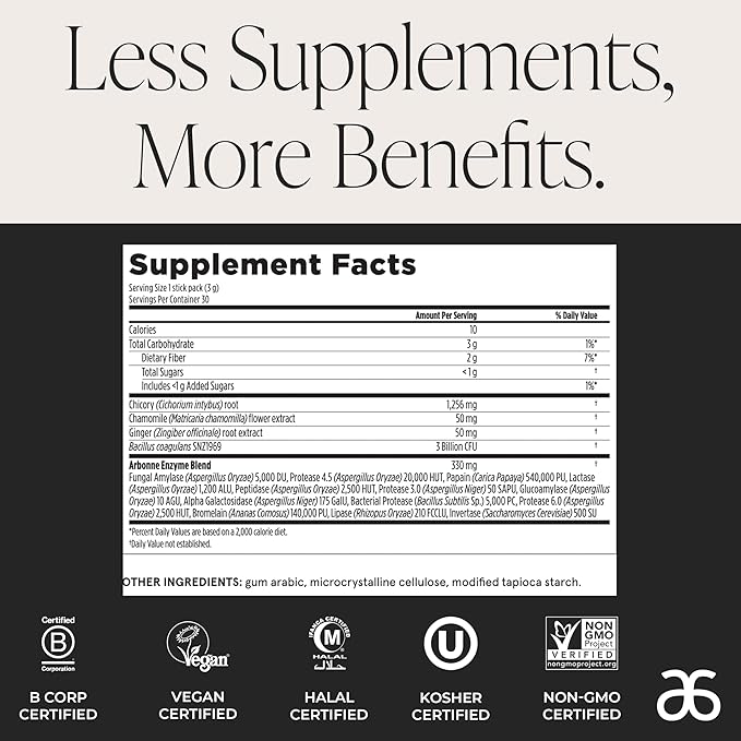 Arbonne Gut Health Digestion Support - Microbiome Prebiotic and Probiotic Drink Mix, Probiotic Powder and Prebiotic Powder with Enzymes for a Healthy Gut
