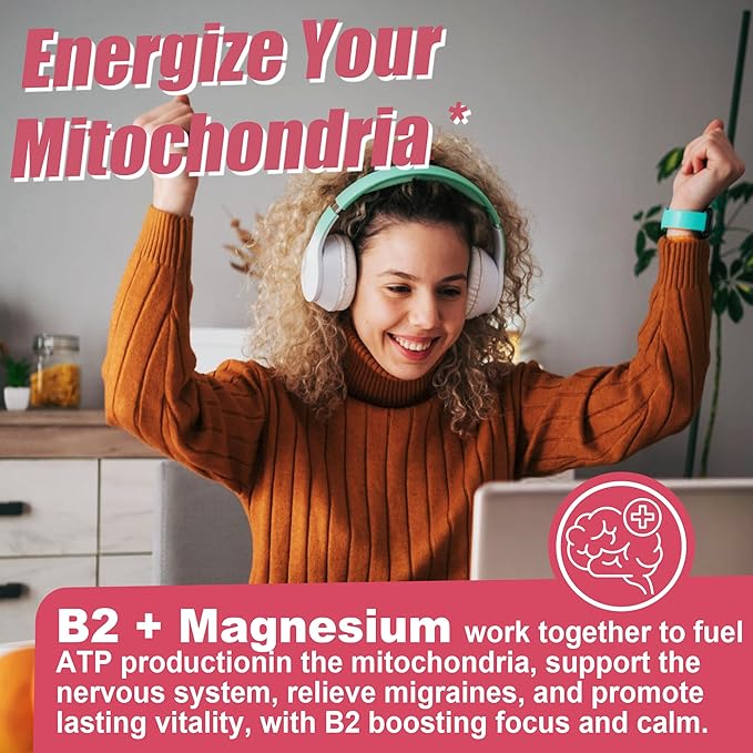 Vitamin B2 Gummies, Riboflavin 400mg for Adults & Kids, w/Magnesium & CoQ10 for Energy & Nervous System Support, Sugar Free B2 Vitamin VIT B, Non GMO, Vegan, 120 Counts