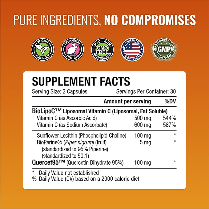 Approved Science Liposomal Vitamin C - 1100 mg - 180 Capsules - Immune Support, Boost Collagen, Antioxidant - High Absorption - Fat Soluble - Non GMO - Vegan - Made in The USA