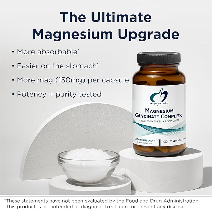 Designs for Health Magnesium Glycinate Complex - Chelated Magnesium Bisglycinate + High Absorption Magnesium for Calming & Sleep, Heart Health, Immune Support & Bone Strength - Vegan (240 Capsules)