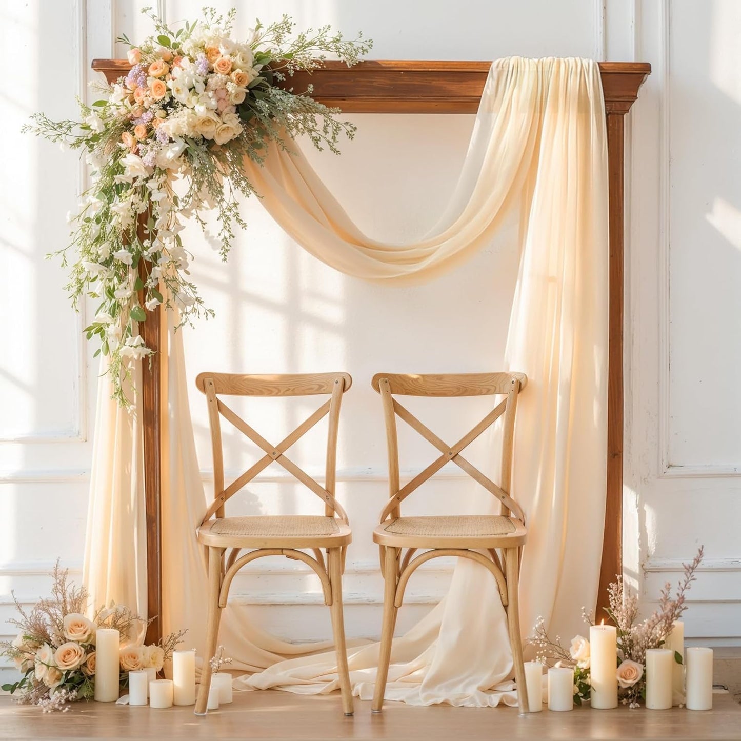 Wedding Arch Draping Fabric, 2 Panels 28" x 19Ft Champagne Backdrop Curtain, Arch Decorations Ceiling Drapes for Ceremony Party Decor